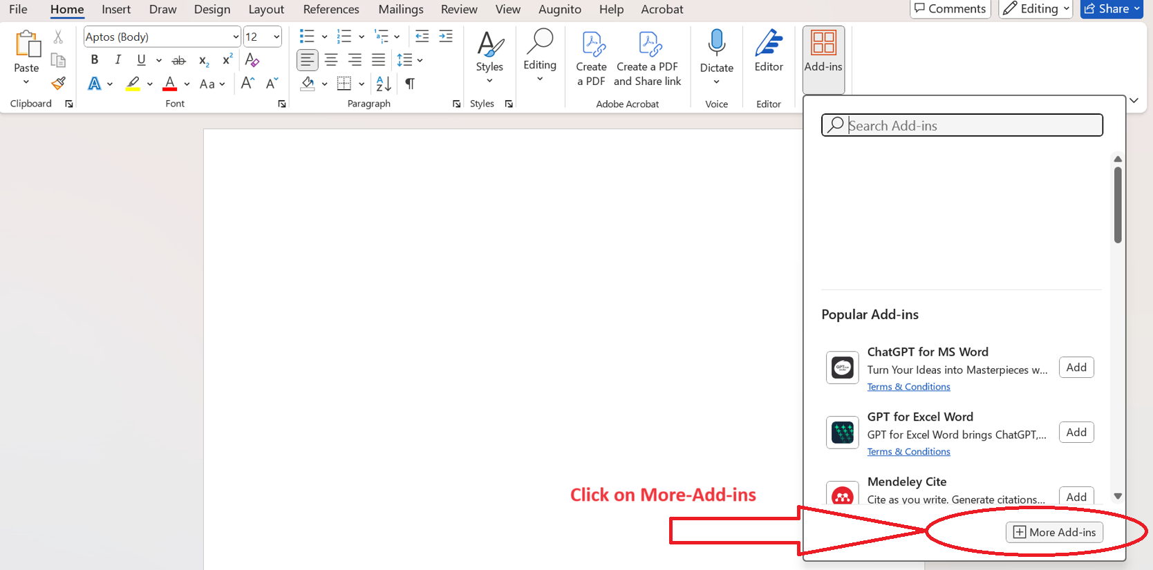 Click on More Ad-ins